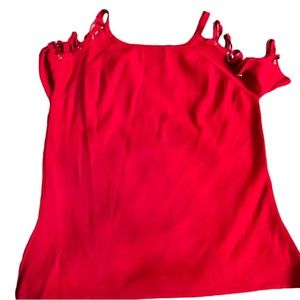 Metro Style size XL red lightweight sweater with 3/4 lattice sleeve